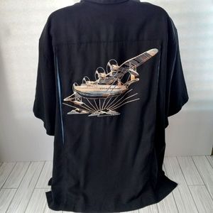 Tori Richard Silk Blend Embroidered Plane Camp Shirt